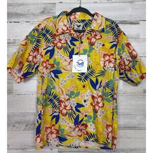 Yiume mens small yellow floral hawaiian cotton button up shirt new short sleeve
